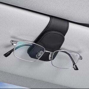 Black Leather Car Sun Visor Sunglasses Magnet Clip, Storage Organization Vehicle